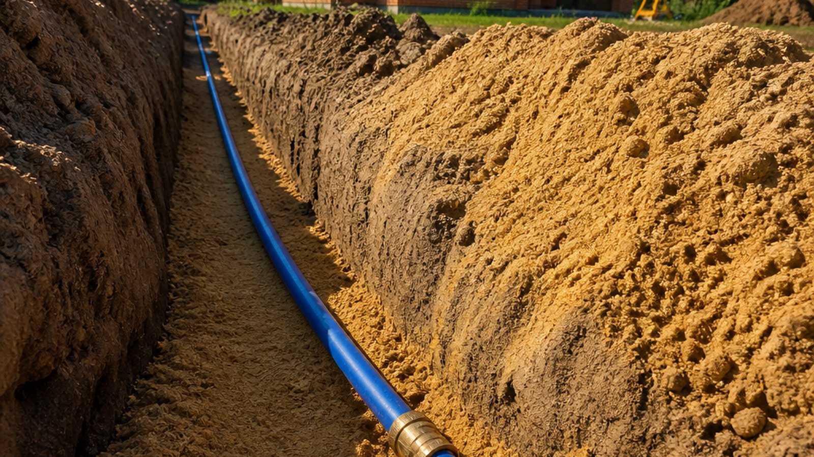 Прокладка ПНД-водопровода PE100 PN16 в траншее